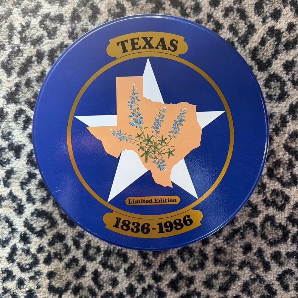 Texas Limited Edition 1836-1986 Blue Metal Tin Container Bluebonnets Grannycore